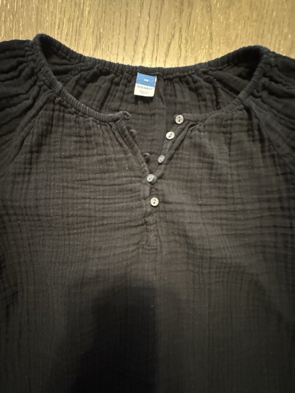 Old Navy Women Long Balloon Sleeve XS Black Gauze Henley Shirt Top - Picture 7 of 11